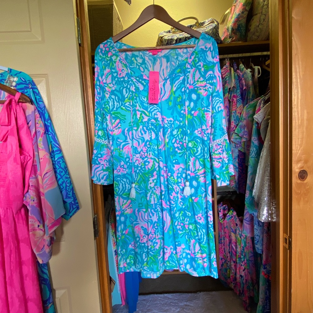 NWT!! Lilly Pulitzer Azita Tunic Dress in Blue Ibiza Aqua La Vista